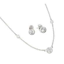 Load image into Gallery viewer, Sterling Silver Rhodium Plated Clear Individual CZ Stud Earring and Chain Necklace Set