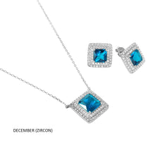 Load image into Gallery viewer, Sterling Silver Rhodium Plated Square CZ Cluster Birthstone Set-Dec