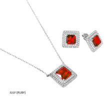 Load image into Gallery viewer, Sterling Silver Rhodium Plated Square CZ Cluster Birthstone Set-Jul