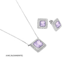 Load image into Gallery viewer, Sterling Silver Rhodium Plated Square CZ Cluster Birthstone Set-Jun