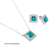 Load image into Gallery viewer, Sterling Silver Rhodium Plated Square CZ Cluster Birthstone Set-Mar