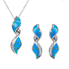 Load image into Gallery viewer, Sterling Silver Twisted Design Set With Blue Synthetic Opal And CZ