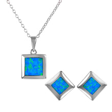 Load image into Gallery viewer, Sterling Silver Square Blue Synthetic Opal Set