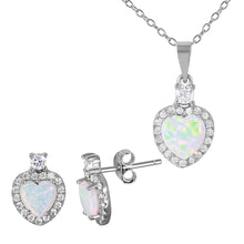 Load image into Gallery viewer, Sterling Silver Rhodium Plated Heart Set With Synthetic Pearl And CZ