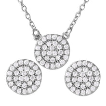 Load image into Gallery viewer, Sterling Silver Rhodium Plated CZ Encrusted Round Earrings and Necklace Set