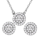 Sterling Silver Rhodium Plated CZ Encrusted Round Earrings and Necklace Set