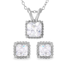 Load image into Gallery viewer, Sterling Silver Rhodium Plated Square CZ Earrings and Necklace Set