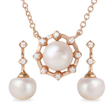 Load image into Gallery viewer, Sterling Silver Wholesale Sterling Silver 925 Rose Gold Plated Fresh Water Pearl Set With CZ  Stones