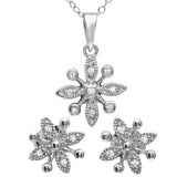 Sterling Silver Rhodium Plated CZ Flower Set