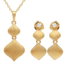 Load image into Gallery viewer, Sterling Silver Gold Plated Matte Finish Double Drop Diamond Shape Set