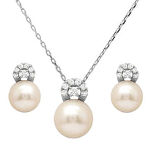 Load image into Gallery viewer, Sterling Silver Rhodium Plated Fresh Water Pearl with CZ Stones Sets With CZ  Stones