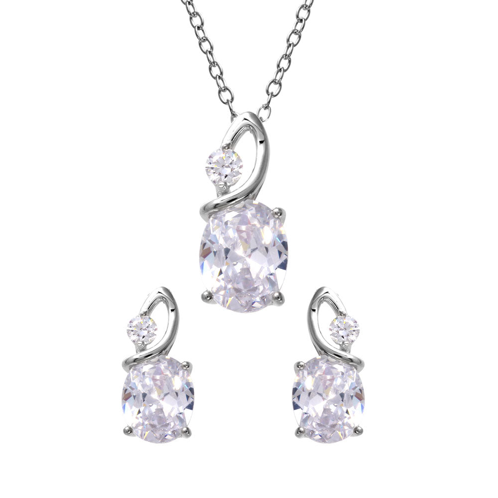 Sterling Silver Rhodium Plated Twisted Oval Birthstone Set Apr