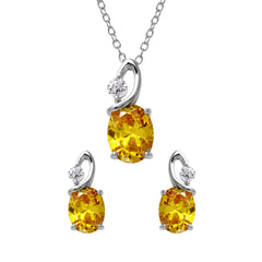 Sterling Silver Rhodium Plated Twisted Oval Birthstone Set Nov