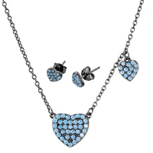 Load image into Gallery viewer, Sterling Silver Black Rhodium Plated Light Blue Opal Heart Set