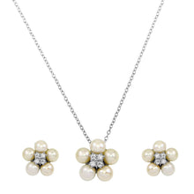 Load image into Gallery viewer, Sterling Silver Rhodium Plated CZ Fresh Water Flower Pearl Set