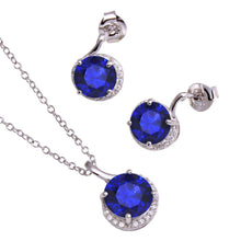 Load image into Gallery viewer, Sterling Silver Rhodium Plated Crown Necklace and Earrings Set with CZ