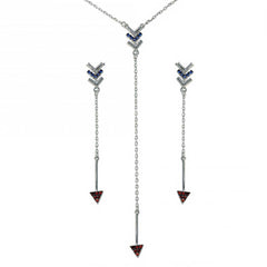 Sterling Silver Rhodium Plated Dangling With CZ Arrow Earrings And Necklace Set