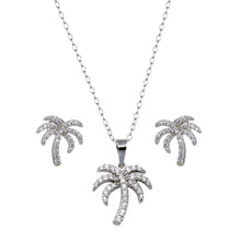 Load image into Gallery viewer, Sterling Silver Rhodium Plated Palm Tree CZ Earring and Pendant Set