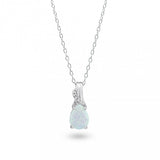 Sterling Silver Rhodium Plated Teardrop Opal And Clear CZ Earring And Pendant Set