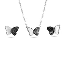 Load image into Gallery viewer, Sterling Silver Rhodium Plated Clear CZ and Mother of Pearl Earring and Pendant Set
