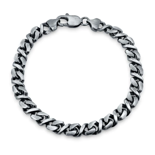 Sterling Silver 7mm Gun Metal Plated Dollar Cuban Bracelet-8.25" long