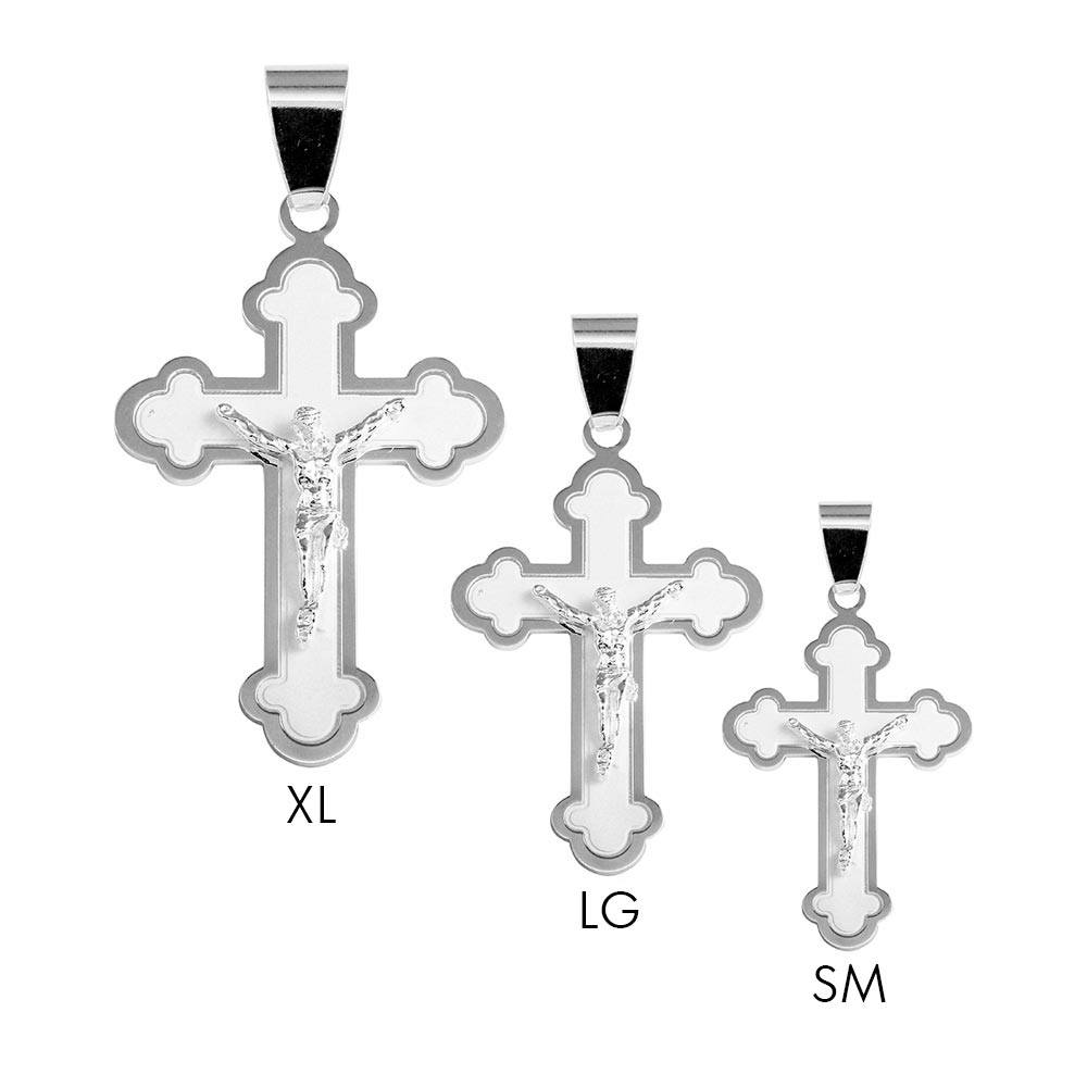 Sterling Silver 2 Toned High Polished Matte Finish Budded Cross Style Pendant