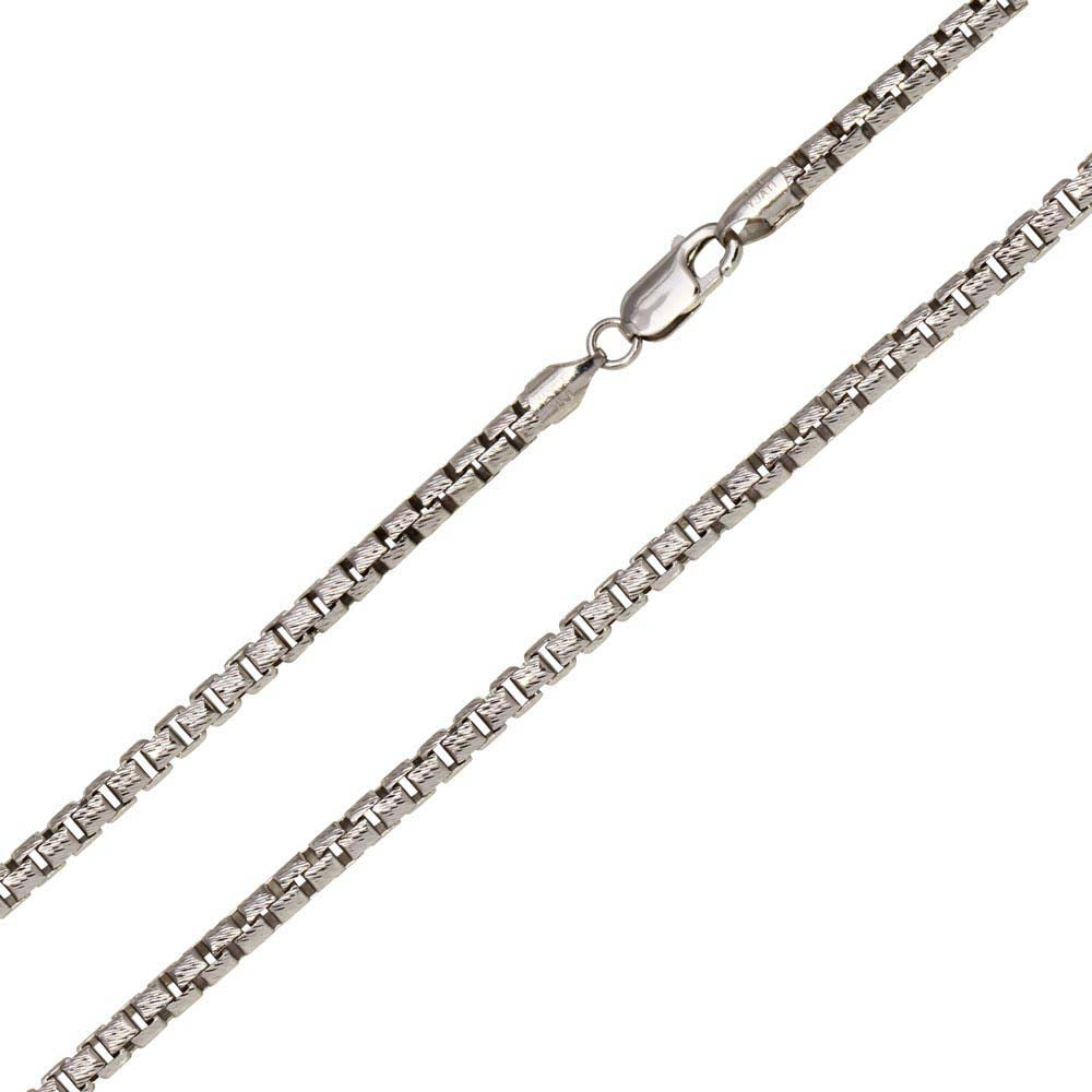 Sterling Silver Rhodium Plated 030-1.4mm Box Round Diamond Cut Slash Chains