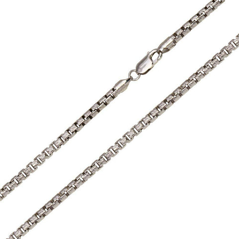 Sterling Silver Rhodium Plated 030-1.4mm Box Round Diamond Cut Slash Chains