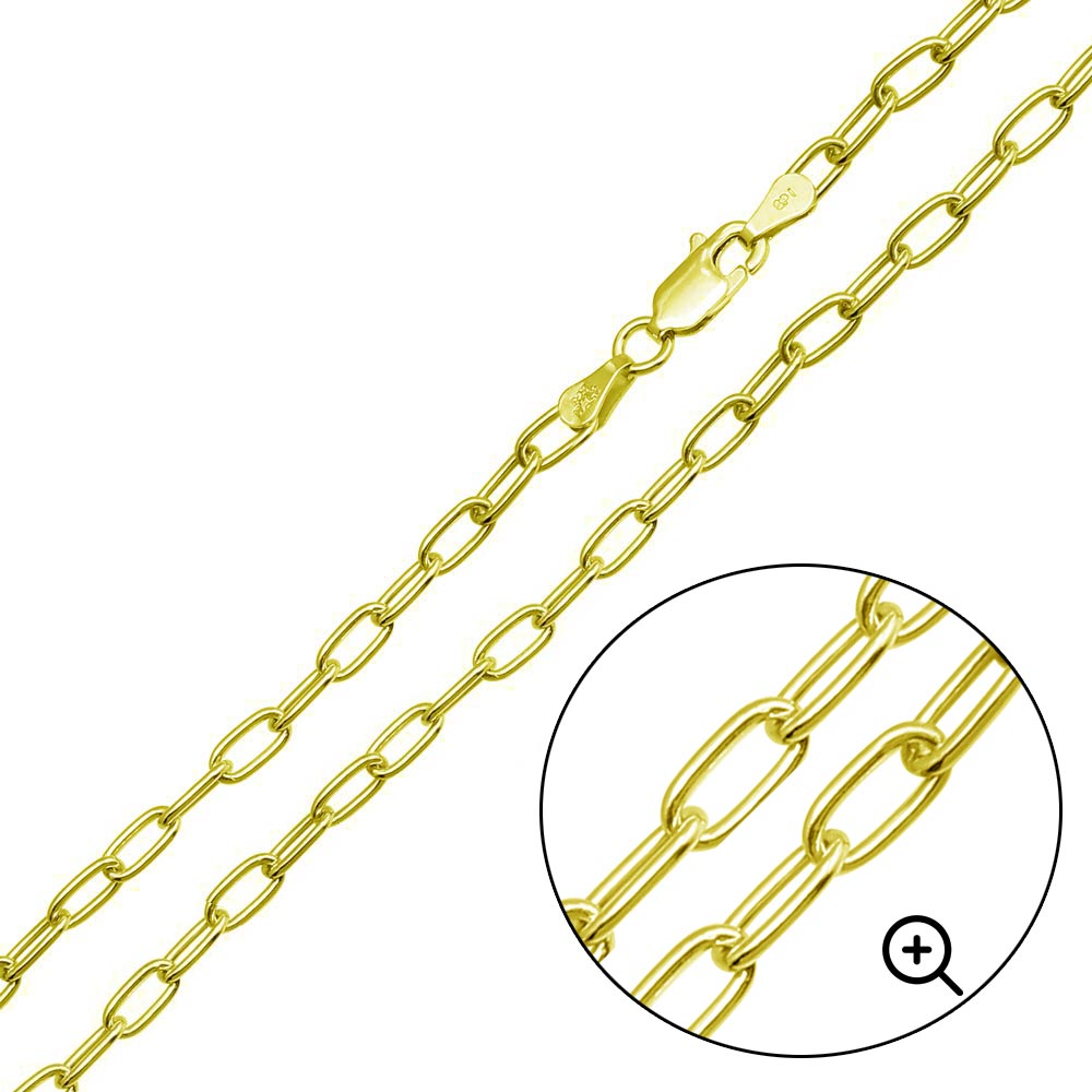 Sterling Silver Gold Plated Oval 3.1mm Paperclip Link Chain