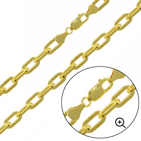 Sterling Silver Gold Plated 6mm Wide Oval D Cut Link Paperclip Chain