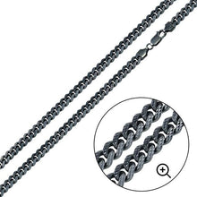 Load image into Gallery viewer, Sterling Silver Curb Miami Platinlux Plated One Sided 150-4.8mm Pyramid Pave Chain