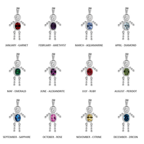 Sterling Silver Round Oval Birthstone Boy Charm