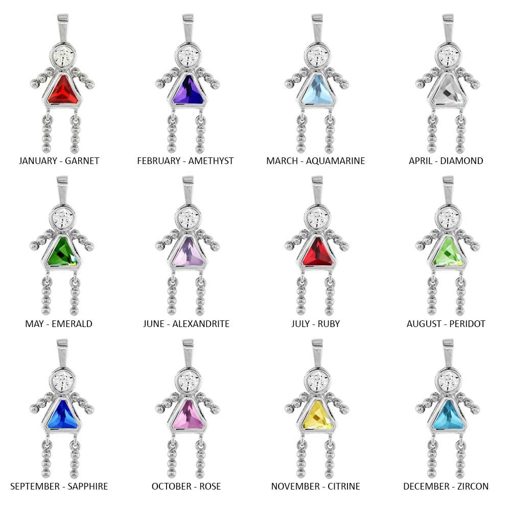 Sterling Silver Round Triangle Birthstone Girl Charm