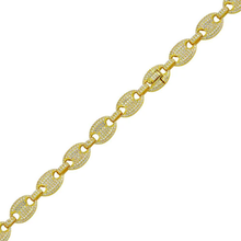 Load image into Gallery viewer, Sterling Silver Gold Plated CZ Encrusted Oval Link Hip Hop Bracelet Width-11.8mm
