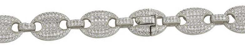 Sterling Silver Rhodium Plated 11.8mm CZ Encrusted Oval Link Chains
