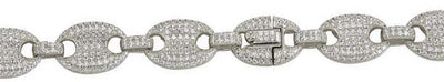 Sterling Silver Rhodium Plated CZ Encrusted Oval Link Chains