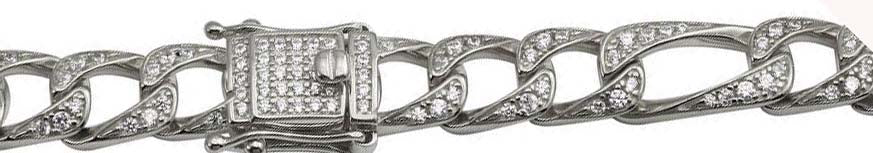Sterling Silver Rhodium Plated CZ Encrusted 8.2mm Figaro Chains