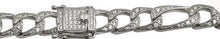 Load image into Gallery viewer, Sterling Silver Rhodium Plated CZ Encrusted 8.2mm Figaro Chains
