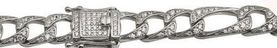 Sterling Silver Rhodium Plated CZ Encrusted 8.2mm Figaro Chains