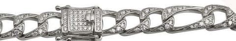 Sterling Silver Rhodium Plated CZ Encrusted 8.2mm Figaro Chains