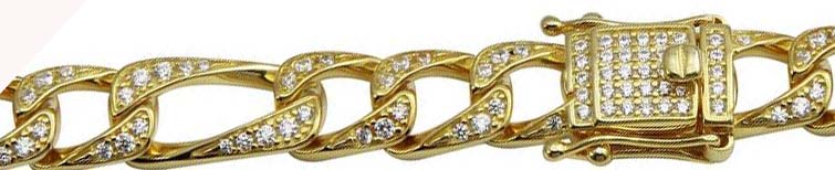 Sterling Silver Gold Plated CZ Encrusted 8.2mm Figaro Chains