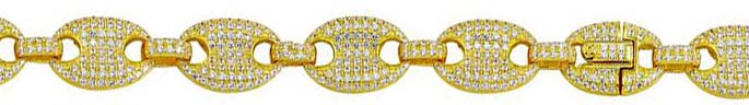 Sterling Silver Gold Plated 11.8mm CZ Encrusted Oval Link Chains