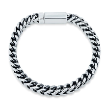 Load image into Gallery viewer, Sterling Silver Rhodium Plated Franco Bracelet With Bar Lock Hip Hop Chain Width-6.5mm, Length-8.5inches, Weight-26.3grams