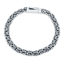 Load image into Gallery viewer, Sterling Silver Rhodium Plated Flat 7.2mm Byzantine Bracelet Bar Lock