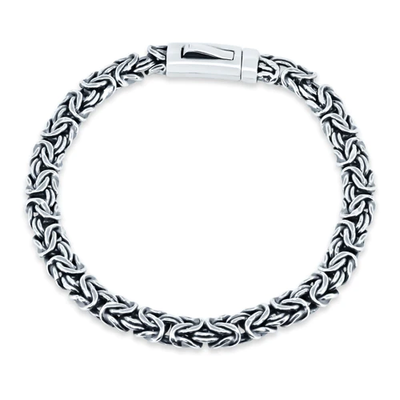Sterling Silver Rhodium Plated Flat 7.2mm Byzantine Bracelet Bar Lock