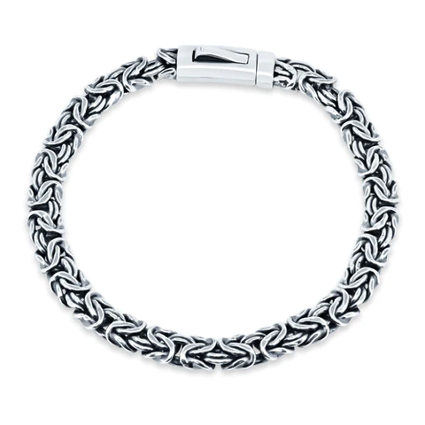 Sterling Silver Rhodium Plated Flat 7.2mm Byzantine Bracelet Bar Lock
