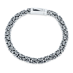 Sterling Silver Rhodium Plated Flat 7.2mm Byzantine Bracelet Bar Lock