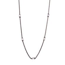 Load image into Gallery viewer, Sterling Silver Classy Black Rhodium Plated Italian Necklace with Multi Silver Diamond Cut Oval BeadsAnd Closure: Lobster Clasp Closure Length: 36
