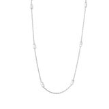 Sterling Silver Classy Rhodium Plated Italian Necklace with Multi Diamond Cut Oval BeadsAnd Closure: Lobster Clasp Closure Length: 36