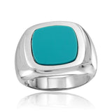 Sterling Silver High Polished Square Dome Ring with Flat Turquoise Stone
